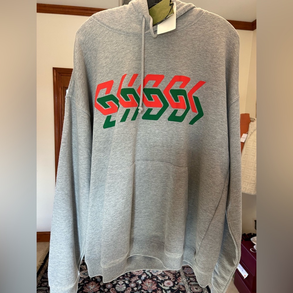 Men's Gucci chain, print jersey, cotton hoodie, size XXL made in Italy